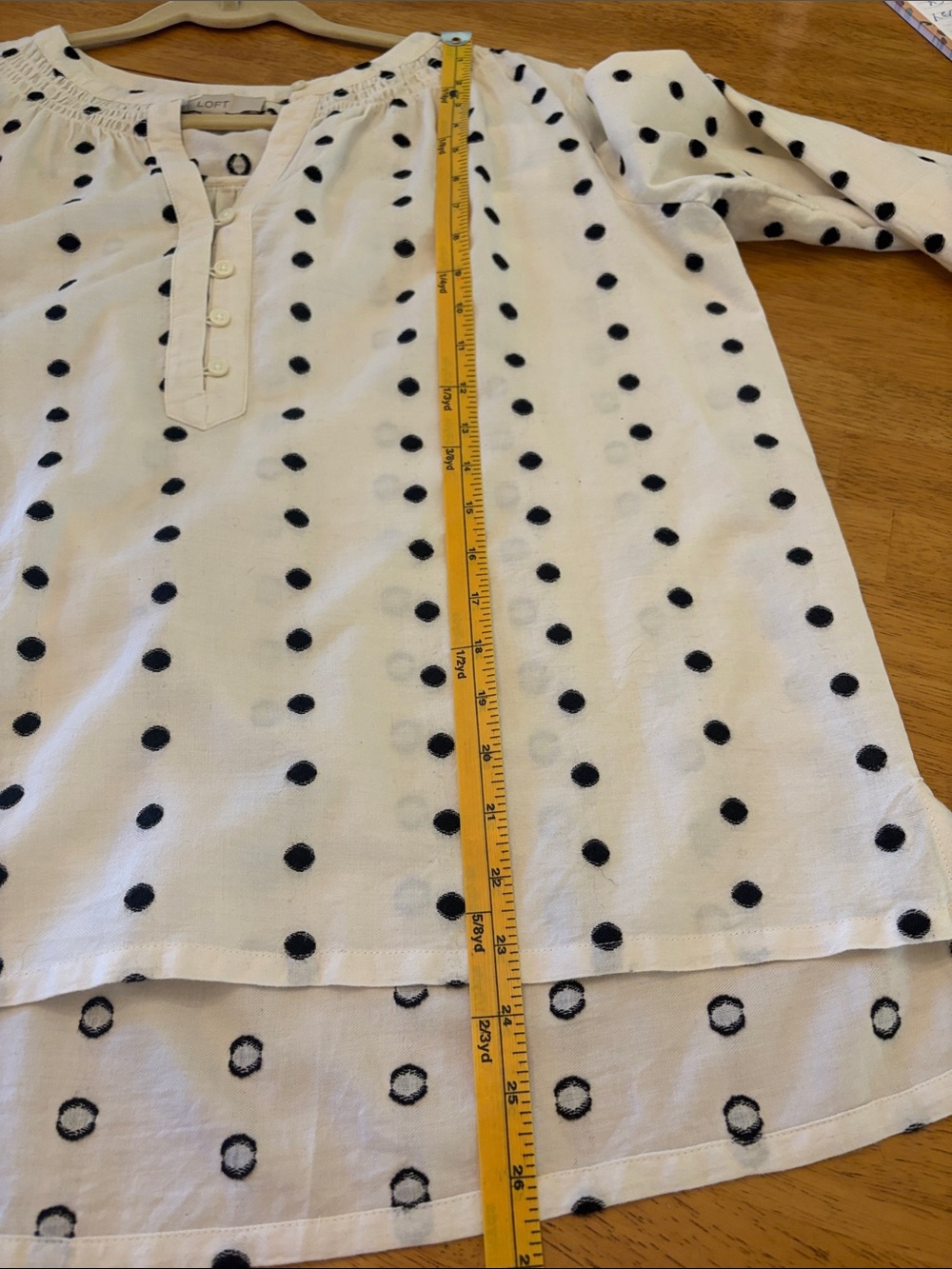 LOFT Ivory Blouse with Black Polka Dots and Henley Placket - Picture 8 of 9